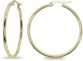 img 2 attached to 💫 Shine in Style: Chic Gold Flash Stainless Steel Round Polished Hoop Earrings for Women and Girls (2x25mm-75mm Diameter)