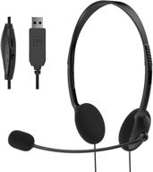 🎧 eboda usb headset with microphone | lightweight comfort wired pc headphones w/ inline volume control | computer headsets for skype, zoom, teams, laptop, and call center - black logo