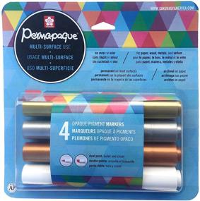img 1 attached to Sakura 48020 4-Piece Permapaque Metallic Marker Set - Assorted Colors, Dual Point - Opaque Blister Card Packaging
