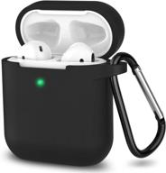 чехол для airpods из черного силикона - полная защита аксессуаров для apple airpods 1 и 2 с беспроводным и проводным зарядным кейсом (видимый передний светодиод) логотип