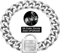 gzmzc dog chain collar with cubic zirconia locking: durable stainless steel 19mm cuban link chain for effective training & walking of small, medium, and big dogs logo