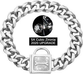 img 4 attached to GZMZC Dog Chain Collar with Cubic Zirconia Locking: Durable Stainless Steel 19MM Cuban Link Chain for Effective Training & Walking of Small, Medium, and Big Dogs