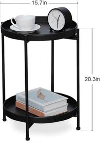 img 3 attached to 🌼 Stylish and Versatile FUNME Black Folding End Table: 2-Tier Metal Round Side Table with Removable Tray, Perfect for Any Living Room Décor (15.2”Dx20”H)