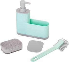 img 2 attached to 🧼 Vigar Rengo Monobloc 4-piece Sink Caddy Set: Scrub Brush, Two-sided Sponge, Soap Dispenser, Scraper – Turquoise Delight!