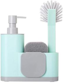 img 4 attached to 🧼 Vigar Rengo Monobloc 4-piece Sink Caddy Set: Scrub Brush, Two-sided Sponge, Soap Dispenser, Scraper – Turquoise Delight!