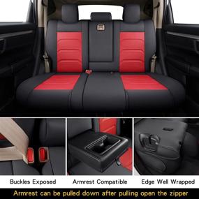 img 2 attached to Isen-CoverAuto 2017-2021 CRV Full Coverage Faux Leather Seat Covers - Custom Fit, Black & Red