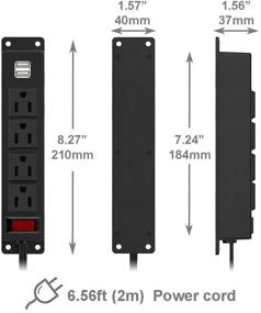 img 3 attached to 💡 Удобная настенная электрическая розетка с USB-портами, 4 розетками переменного тока и 2 USB-портами - удлинительный кабель длиной 6,56 фута - выключатель - идеально подходит для стола, переговорного стола, шкафа и верстака