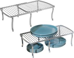 img 4 attached to 📦 mDesign Adjustable Wire Metal Kitchen Organizer Shelf - Maximize Storage Space for Dishes, Cookware, Spices - 4-Piece Silver Set