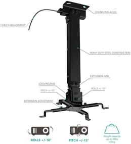 img 2 attached to 🖧 Универсальное крепление для проектора на потолке с удлинителем 25,6 дюймов и весом до 44 фунтов - черное (PM-001-BLK)