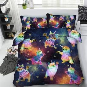 img 2 attached to 3PCS Galaxy Unicorn Cats Touching The Stars 3D Kids Bedding Set - Twin Full Queen King Size (JF598, Twin) - Drop Shipping Included