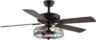 🔥 wingbo 52" industrial ceiling fan with lights and remote control - old bronze, 5 reversible blades, farmhouse caged design for kitchen living room bedroom - etl listed логотип