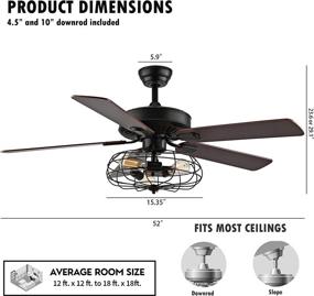 img 2 attached to 🔥 WINGBO 52" Industrial Ceiling Fan with Lights and Remote Control - Old Bronze, 5 Reversible Blades, Farmhouse Caged Design for Kitchen Living Room Bedroom - ETL Listed