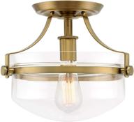 💡 rustic farmhouse semi-flush mount ceiling light - kira home zurich 12" with glass shade, warm brass finish логотип