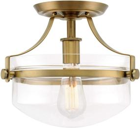 img 3 attached to 💡 Rustic Farmhouse Semi-Flush Mount Ceiling Light - Kira Home Zurich 12" with Glass Shade, Warm Brass Finish