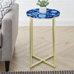 img 3 attached to Stylish Walker Edison Metal and Marble Round Side Table with Blue Agate Accents – Small End Table for Living Room Storage, 16 Inch, Gold Trim