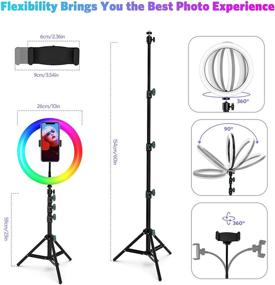 img 1 attached to 💡 10-дюймовое RGB-кольцевое освещение с подставкой, держателем для телефона и пультом дистанционного управления - регулируемая светодиодная подсветка для селфи с 21 цветом для макияжа, прямой трансляции, YouTube, TikTok, фотографии - совместимо с iOS/Android