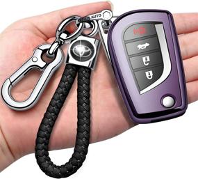img 4 attached to Autophone For Toyota Key Fob Cover With Keychain Soft TPU 360 Degree Protection Key Case Compatible With Fortuner Tundra Camry RAV4 Highlander Corolla Smart Key(Dark Purple)