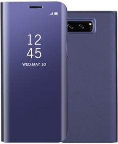 img 2 attached to Aearl Dard Purple Electroplate Mirror Case for Samsung Galaxy Note 8 - Slim, Clear View Window, Flip Stand, Full Body Protection