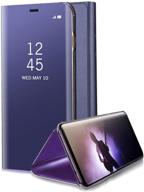 aearl dard purple electroplate mirror case for samsung galaxy note 8 - slim, clear view window, flip stand, full body protection logo