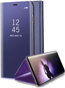 img 4 attached to Aearl Dard Purple Electroplate Mirror Case for Samsung Galaxy Note 8 - Slim, Clear View Window, Flip Stand, Full Body Protection