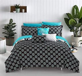 img 2 attached to 🛏️ Mornington Large Scale Contempo Bohemian Queen Bed in a Bag Comforter Set with Reversible Print and Embroidered Details - Black