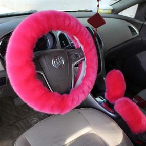 img 2 attached to 🚗 Soft and Warm Faux Wool Car Steering Wheel Cover Set with Handbrake and Gear Shift Covers - CXTIY Fashion Steering Wheel Wrap, Diameter 14.96" X 14.96", Pink - Compatible with Most Cars