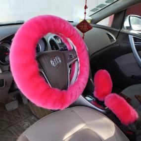 img 1 attached to 🚗 Soft and Warm Faux Wool Car Steering Wheel Cover Set with Handbrake and Gear Shift Covers - CXTIY Fashion Steering Wheel Wrap, Diameter 14.96" X 14.96", Pink - Compatible with Most Cars