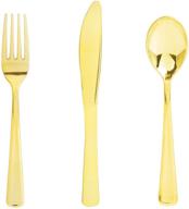 🍽️ premium gold plastic silverware set - 300pcs disposable cutlery dinnerware: 100 forks, 100 spoons, 100 knives - elegant gold flatware logo