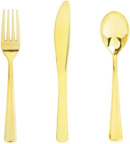 img 4 attached to 🍽️ Premium Gold Plastic Silverware Set - 300PCS Disposable Cutlery Dinnerware: 100 Forks, 100 Spoons, 100 Knives - Elegant Gold Flatware