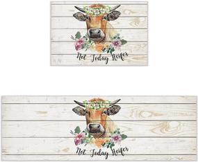 img 3 attached to 🐄 Набор кухонных ковриков BestLives Cow из 2 штук - Не сегодня, телочка - Коврики для кухни в стиле фермы - Цветочные половые коврики - Антискользящий ковер для зоны - Моющиеся внутренние наборы ковриков для коврика - Размеры: 15,7x23,6дюймов + 15,7x47,2дюйма.