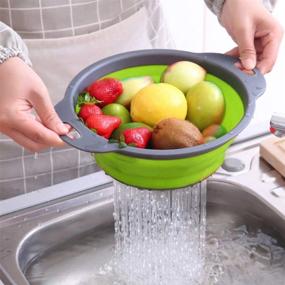 img 2 attached to 🍝 QiMH 4-Piece Collapsible Colander and Strainer Set - Includes 2 Sets of 4 Quart(1 gal) and 2 Quart(0.5 gal) Sizes - Food-grade Sturdy Plastic Base - Space-saving Round Silicone Kitchen Foldable Strainer for Pasta, Veggies