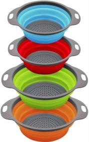 img 4 attached to 🍝 QiMH 4-Piece Collapsible Colander and Strainer Set - Includes 2 Sets of 4 Quart(1 gal) and 2 Quart(0.5 gal) Sizes - Food-grade Sturdy Plastic Base - Space-saving Round Silicone Kitchen Foldable Strainer for Pasta, Veggies