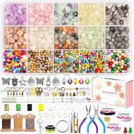 amorphous natural oval stone gemstone loose beads crystal rocks jewelry making kit with earring hooks, jump rings, lobster clasp, elastic string, pliers - ideal for bracelets, earring, necklace making logo