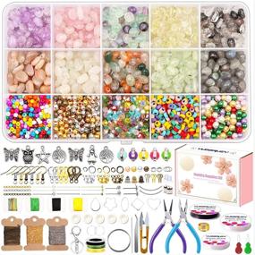 img 4 attached to Amorphous Natural Oval Stone Gemstone Loose Beads Crystal Rocks Jewelry Making Kit with Earring Hooks, Jump Rings, Lobster Clasp, Elastic String, Pliers - Ideal for Bracelets, Earring, Necklace Making
