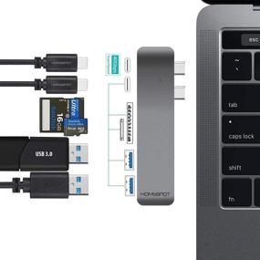 img 4 attached to HomeSpot USB C Hub Docking: MacBook Air/Pro 2018/2019, 6 Port - 40Gbs USB-C, Pass-Through Charging, SD/Micro Card Reader-Space Grey