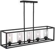 xilicon black linear chandeliers for dining rooms and kitchen islands - farmhouse 🏡 lighting fixture with industrial rustic ceiling hangings, 5 light modern pendant light featuring glass shade логотип