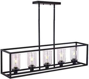 img 2 attached to XILICON Black Linear Chandeliers for Dining Rooms and Kitchen Islands - Farmhouse 🏡 Lighting Fixture with Industrial Rustic Ceiling Hangings, 5 Light Modern Pendant Light featuring Glass Shade