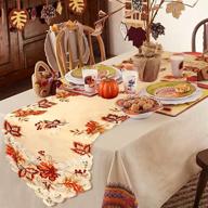 🍁 ourwarm 15 x 67 inch maple leaves embroidered table runner - handmade fall and thanksgiving party decoration logo