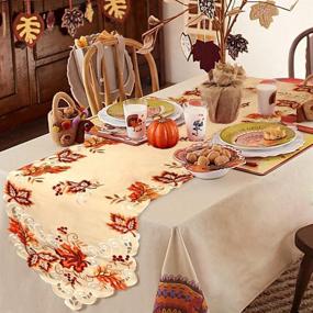 img 4 attached to 🍁 OurWarm 15 x 67 Inch Maple Leaves Embroidered Table Runner - Handmade Fall and Thanksgiving Party Decoration