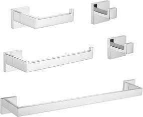 img 4 attached to Upgrade Your Bathroom with VELIMAX Premium Stainless Steel Hardware Set - 5-Piece Wall Mounted Bathroom Accessories - Stylish Robe Hooks, Toilet Paper Holder, Towel Ring & Towel Bar - Polished Elegance