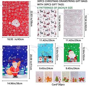 img 3 attached to 🎁 30PCS Christmas Drawstring Bags: Assorted Wrapping Bags for Xmas Party Goodies, 6 Designs & 4 Sizes with Name Tags