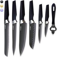 🔪 7-piece black kitchen knife set by masso: ultra sharp chef knives with stainless steel blades in a gift box. perfect for professional multipurpose cooking, with ergonomic pp texture handles. dishwasher safe. logo