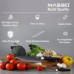 img 3 attached to 🔪 7-Piece Black Kitchen Knife Set by Masso: Ultra Sharp Chef Knives with Stainless Steel Blades in a Gift Box. Perfect for Professional Multipurpose Cooking, with Ergonomic PP Texture Handles. Dishwasher Safe.