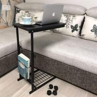 🛋️ micoe sofa side table with wheels: stylish and functional c-style end table with adjustable height and storage shelves, perfect for couch and bedside use - black logo