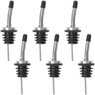 🍾 [new & improved] 6 pack stainless steel classic bottle pourers with tapered spout - liquor pourers + dust caps logo