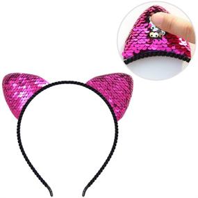 img 2 attached to 🐱 8 pcs Beinou Reversible Sequin Cat Ears Headband: Shiny Hair Hoops for Women & Girls - Cute Bling Kitty Hairband for Daily & Party Wear