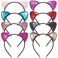 🐱 8 pcs beinou reversible sequin cat ears headband: shiny hair hoops for women & girls - cute bling kitty hairband for daily & party wear logo