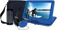 ematic 12.1-inch portable dvd player bundle with travel bag, headphones, and blue color logo
