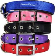 deluxe thick dog collar by downtown pet supply - adjustable in blue, red, black, purple, or pink - sizes small, medium, large, or x-large logo