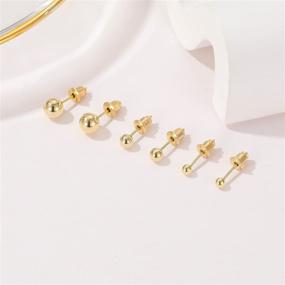 img 2 attached to Stylish Women's 14K Gold Plated Ball Stud Earring Set - 3 Pairs: 3MM, 4MM, 6MM